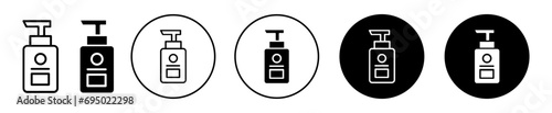 Baby shampoo container icon. hand wash liquid foam sanitizer or kid shower shampoo conditioner dispenser bottle soap logo set. baby bath lotion cosmetic skin care pump container symbol. 