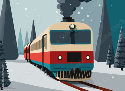 Train Driving Through Snow