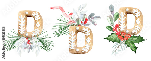 Watercolor Gingerbread Alphabet Christmas Clipart, Gingerbread letters clipart. Watercolor Christmas illustrations. New Year holiday decor. Kids cookies font. X-mas type, Christmas dessert food
