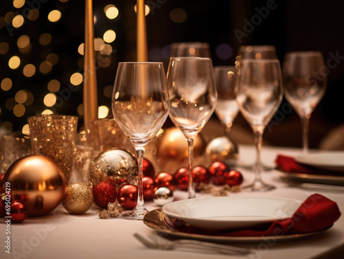 christmas table setting with red ball 