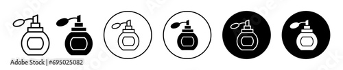 Perfume bottle icon. antique retro classic and vintage elegant perfume fragrance scent for odor free freshness aroma symbol. cosmetic woman scented perfume sprayer container spray bottle vector set. 