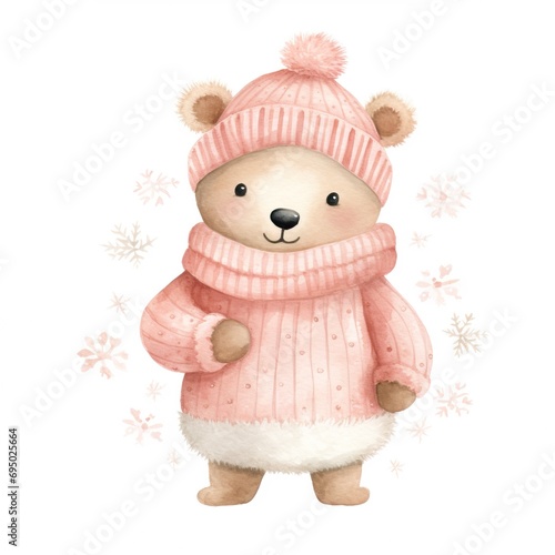 stock illustration featuring a pink watercolor Christmas bear © Francesco