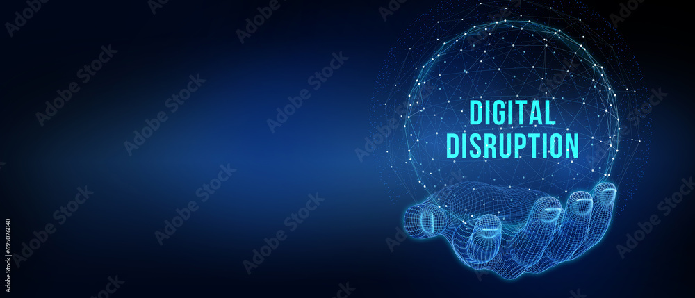 Digital disruption transformation innovation technology business internet concept. 3d illustration - obrazy, fototapety, plakaty 