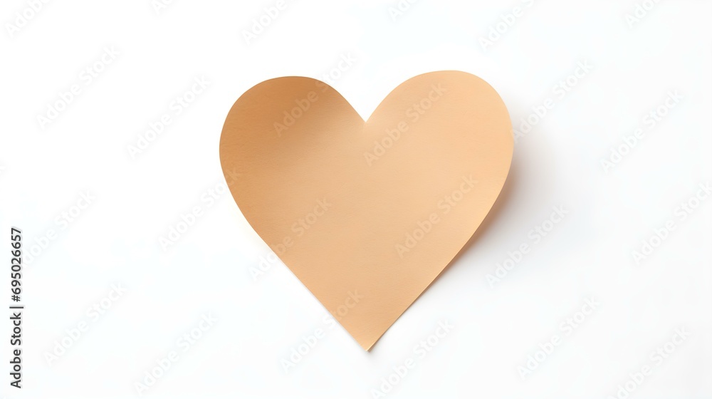 Beige Paper Heart on a white Background. Romantic Template with Copy Space Beige Paper Heart on a white Background. Romantic Template with Copy Space