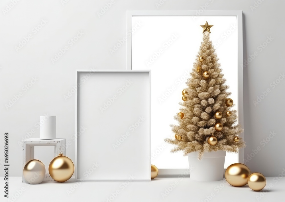 Christmas composition with white frame