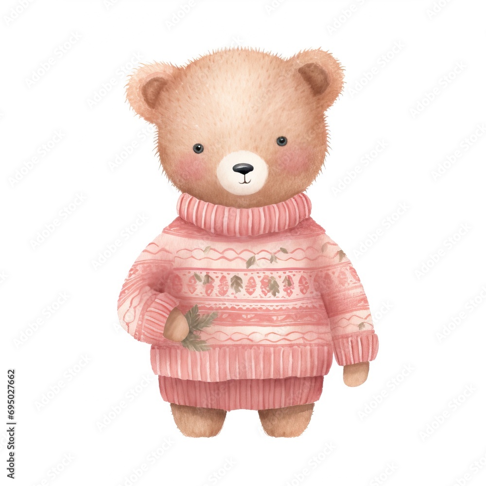 stock illustration featuring a pink watercolor Christmas bear stock illustration featuring a pink watercolor Christmas bear