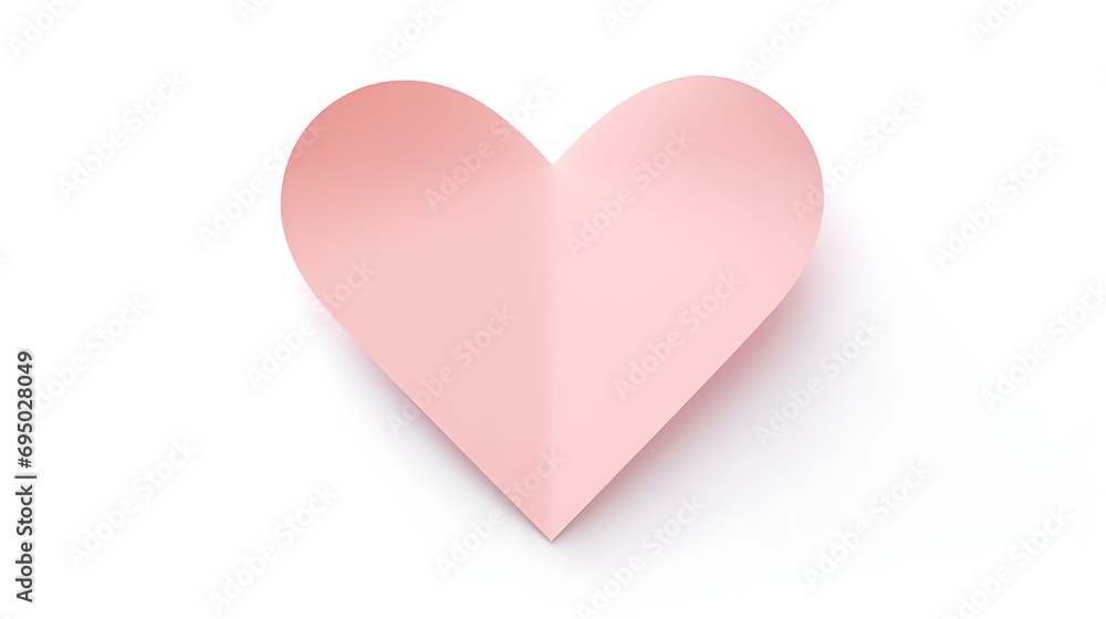 Blush Paper Heart on a white Background. Romantic Template with Copy Space