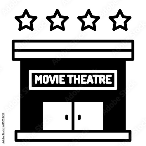 cinema theatre building solid glyph icon illustration
