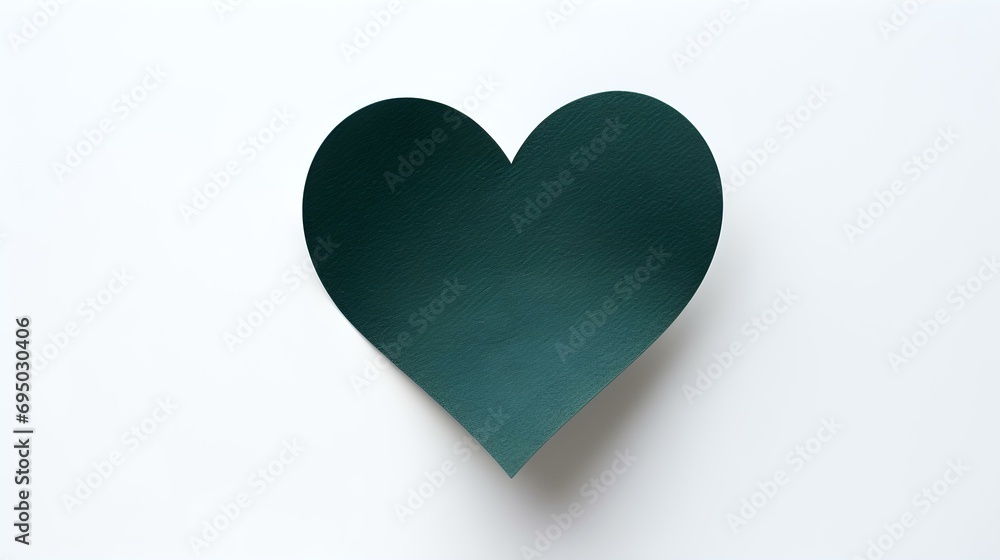 Dark Green Paper Heart on a white Background. Romantic Template with Copy Space Dark Green Paper Heart on a white Background. Romantic Template with Copy Space