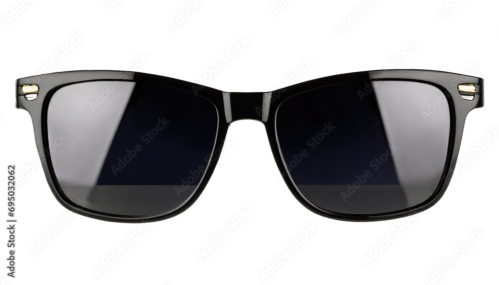 Classic black sunglasses front view, isolated