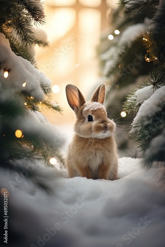 rabbit in the christmas forest, new year's picture © Olga