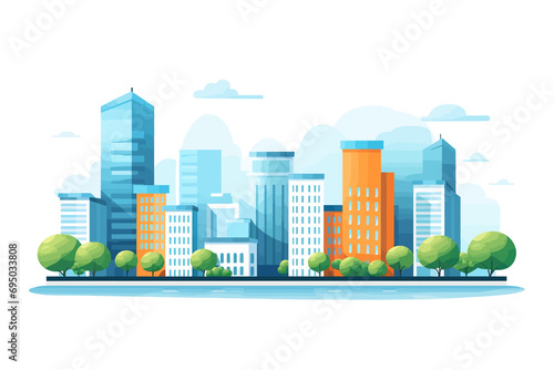 Flat Design Cityscape Bright and Simplistic Urban Vie isolated vector style illustration