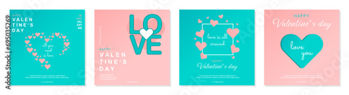 Creative concept of Happy Valentines Day cards set. Modern art design with interesting font and in gradient. Templates for celebration, ads, branding, banner, cover, label, poster, sales
