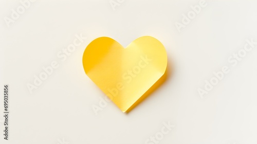 Light Yellow Paper Heart on a white Background. Romantic Template with Copy Space