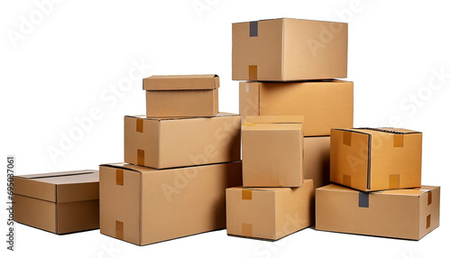stacked cardboard boxes of various sizes - isolated on transparent background © Marko