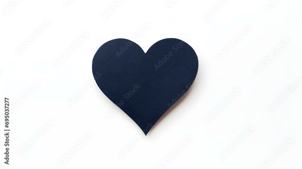 Navy Blue Paper Heart on a white Background. Romantic Template with Copy Space