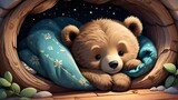 Beautiful cute cartoon sleepy bear wallpaper, Cute baby animals for kids, High-resolution AI-generated image