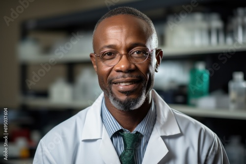 Innovative Biologist with a Confident Smile: Black Scientist in a Research Lab
