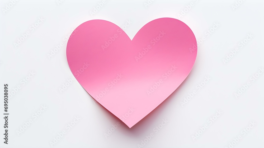 Pink Paper Heart on a white Background. Romantic Template with Copy Space