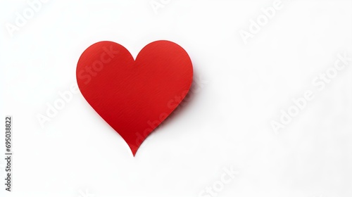 Red Paper Heart on a white Background. Romantic Template with Copy Space