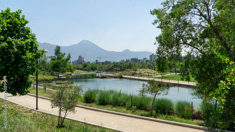 Scenic view of Bicentennial Park in Santiago city.