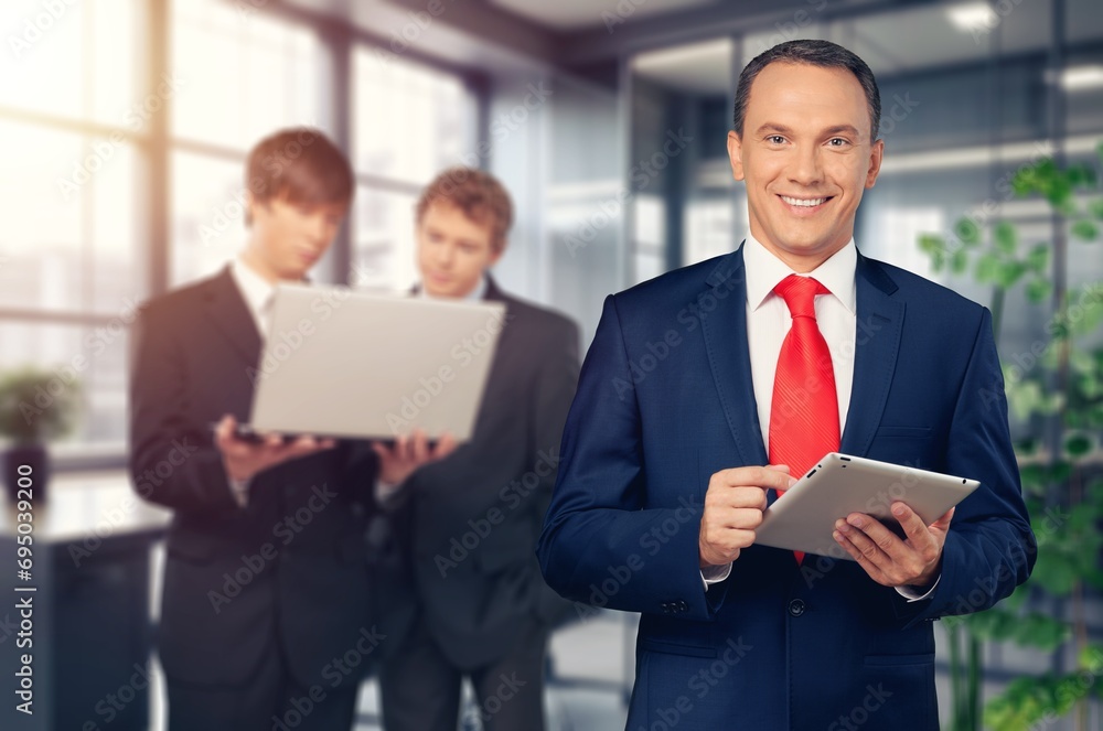 Portrait of happy student hold digital tablet Portrait of happy student hold digital tablet