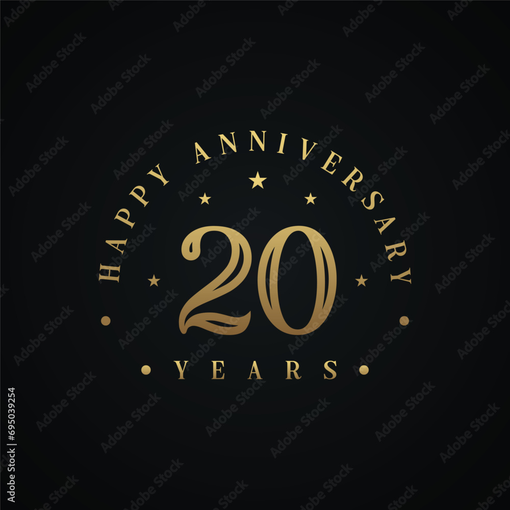 Fototapeta premium Golden 20th Anniversary celebration label designs 20th anniversary elegance logotype design template