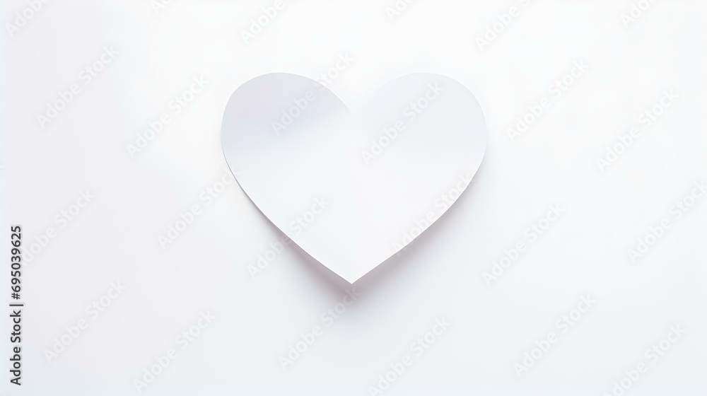 White Paper Heart on a white Background. Romantic Template with Copy Space