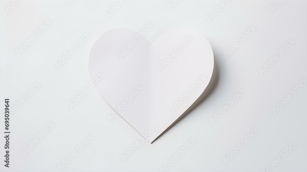 White Paper Heart on a white Background. Romantic Template with Copy Space
