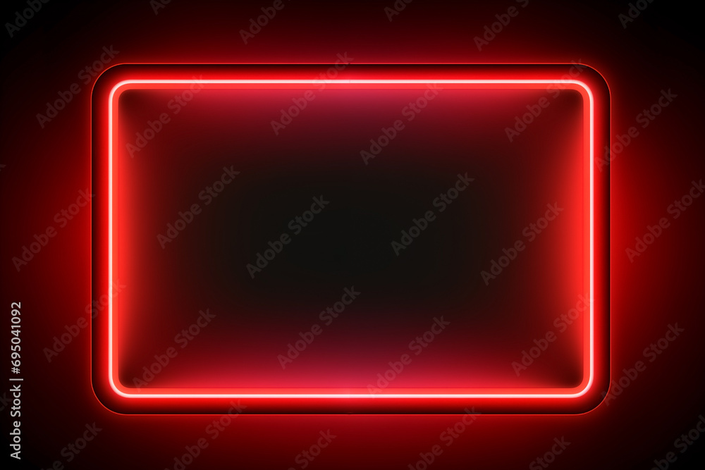 neon red rectangular frame with rounded edges dimly glowing with light on dark background neon red rectangular frame with rounded edges dimly glowing with light on dark background