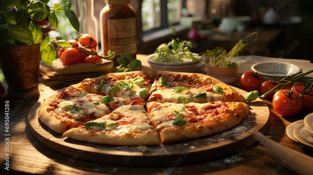 Mouthwatering and delectable pizza. Generative AI Mouthwatering and delectable pizza. Generative AI