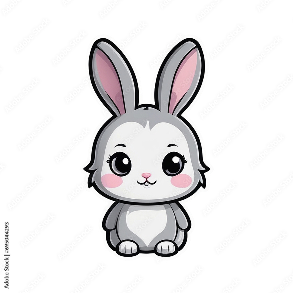 Adorable Kawaii Bunny Sticker: Fluffy White Rabbit with Rosy Cheeks and Sparkling Eyes, Perfect for Adding Cuteness to Your Notebooks, Journals, and Accessories, geneative ai