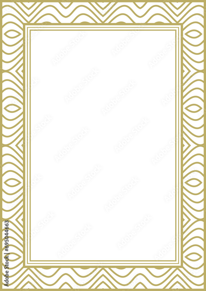 Gold wide frame with fantasy ornament. A4 format. Title page. Frame for photos, pictures, greeting cards and more. Version No. 3. Vector illustration