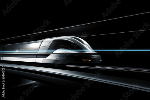 Hyperloop train, background of a magnetic levitation train, Hyperloop mass transit with in a vacuum, The fastest train transportation in the future, High speed rail travel © Wuttichaik