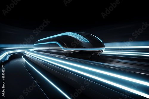 Hyperloop train, background of a magnetic levitation train, Hyperloop mass transit with in a vacuum, The fastest train transportation in the future, High speed rail travel photo