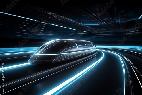 Hyperloop train, background of a magnetic levitation train, Hyperloop mass transit with in a vacuum, The fastest train transportation in the future, High speed rail travel © Wuttichaik