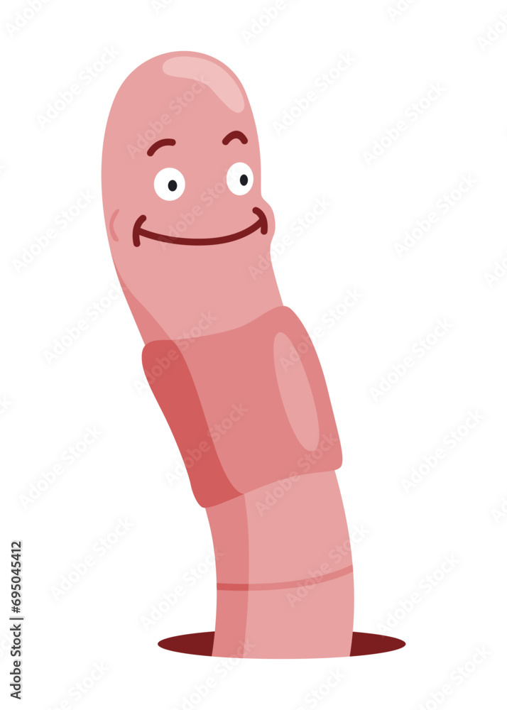 Funny worm. Pink crawler amazemented. Earth worm cartoon character, wildlife nature. Insect for kids illustration Funny worm. Pink crawler amazemented. Earth worm cartoon character, wildlife nature. Insect for kids illustration