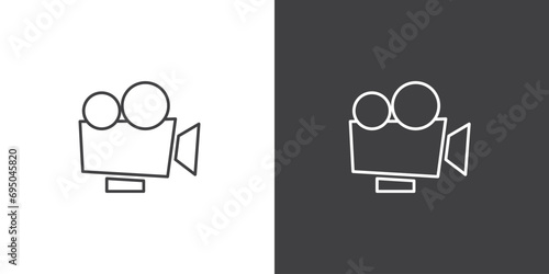 Simple icon line of camera movies vector. Movie elements. Simple camera movie signs. Isolated Cinema movie on black and white background.