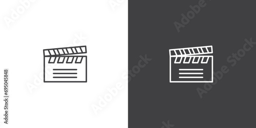 Action clapper line icon, Cinema movies vector icon. Movie elements. Simple Cinema movie signs. Isolated Cinema movie on black and white background.