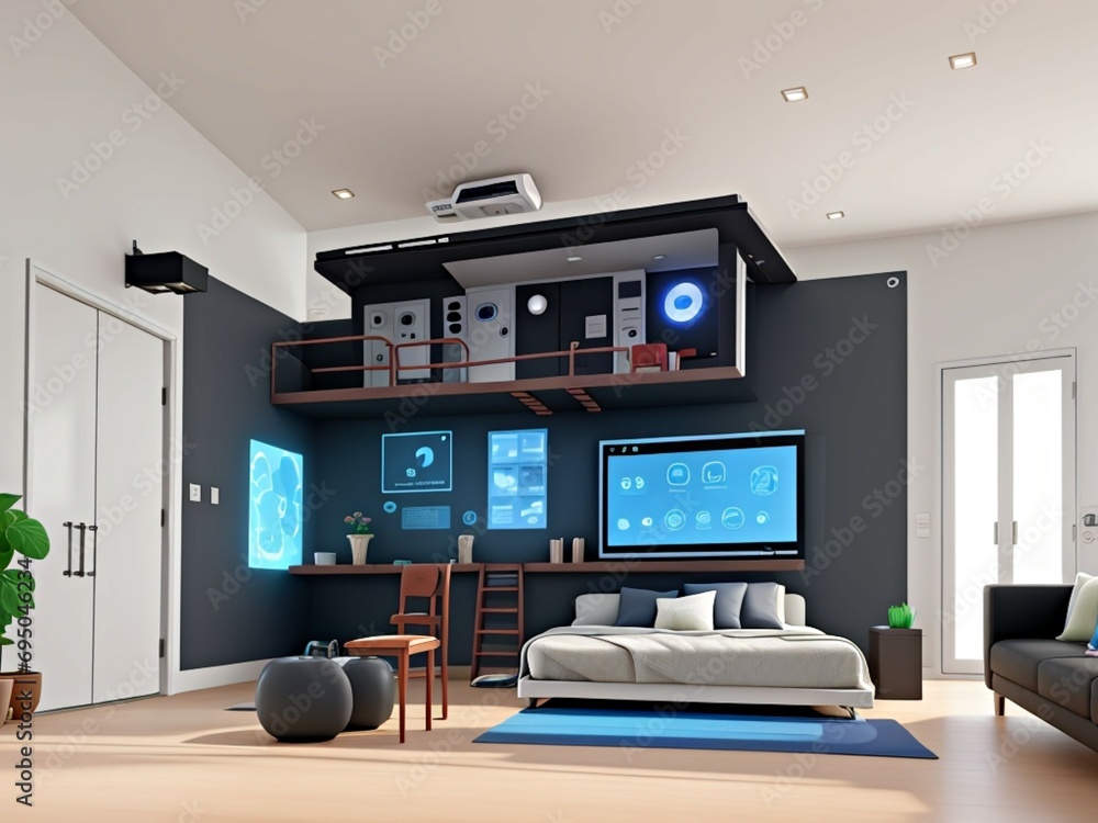 3D rendering of a modern living room in a house with a TV set 3D rendering of a modern living room in a house with a TV set