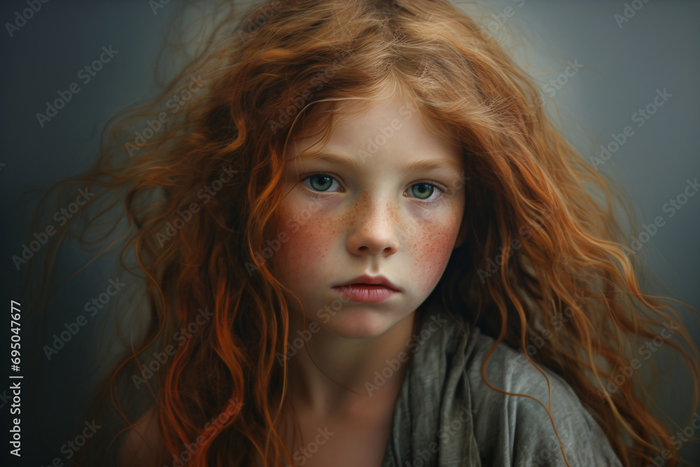 A portrait of a sad redheaded young girl A portrait of a sad redheaded young girl