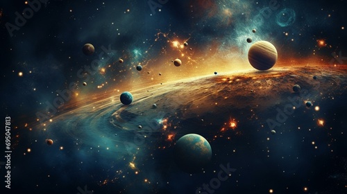 A cosmic background with planets aligned according to an astrological event  creating a mystical atmosphere.  astrology