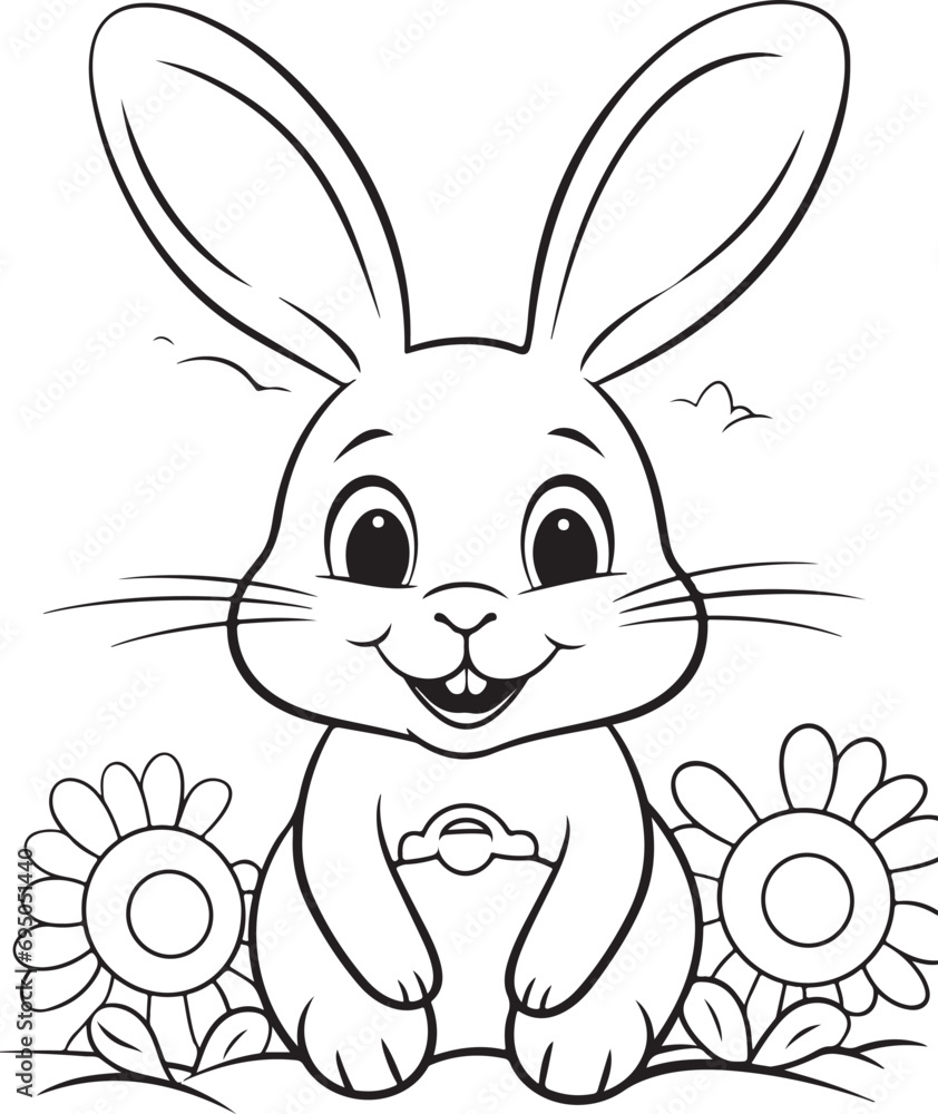 cute rabbit playing outdoor coloring page illustration 