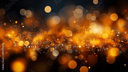 Yellow glowing particles abstract bokeh background with bokeh lights and blurred shiny effect