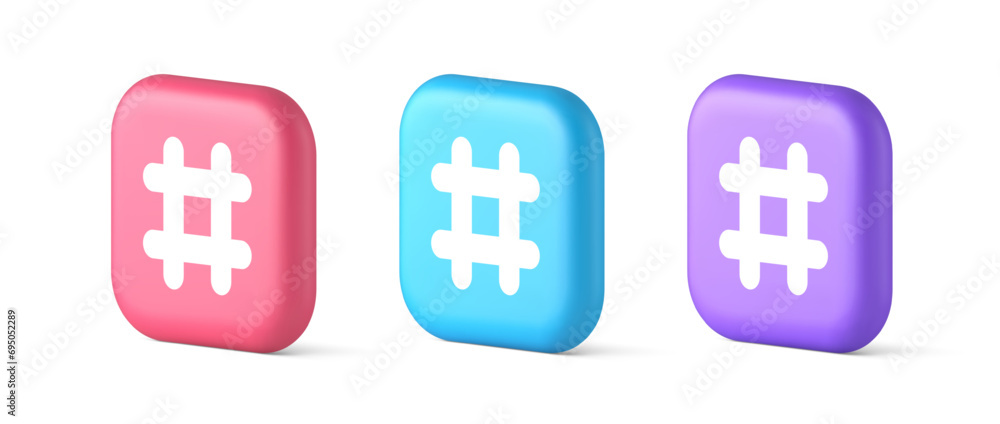 Fototapeta premium Hashtag button social network media communication symbol internet message key 3d icon