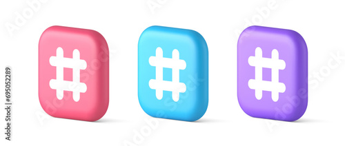 Hashtag button social network media communication symbol internet message key 3d icon