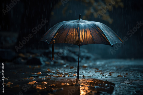 A shared umbrella in the pouring rain  symbolizing love as a shelter in life s storms. Generative Ai.