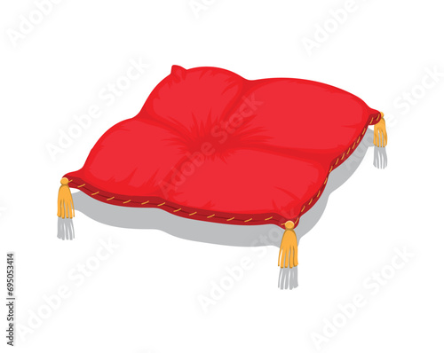 vector design of an illustration of a red pillow decorated with gold yellow thread which is usually used as a place to place royal crowns or other valuable objects