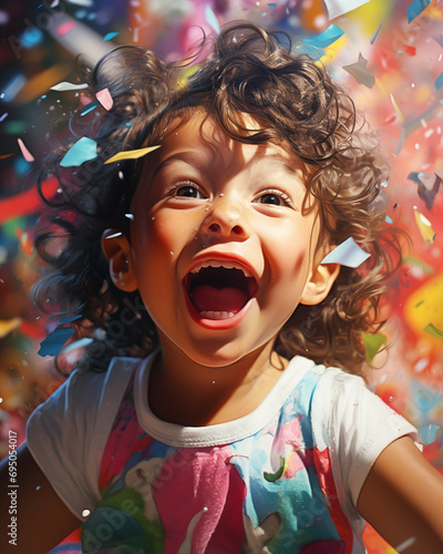 Excited Child Birthday Party with Confetti