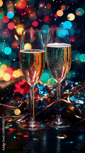 New Year Champaign Glasses Party Poster Background